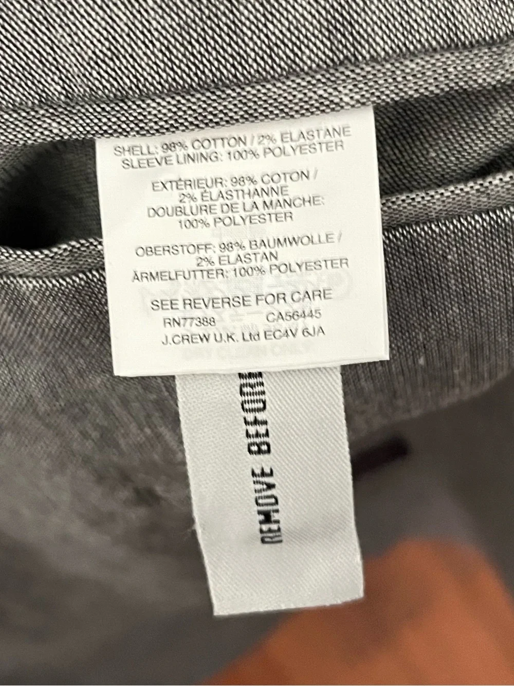 J Crew Men's Gray Cotton Blazer Somelos Fabric Single-Breasted